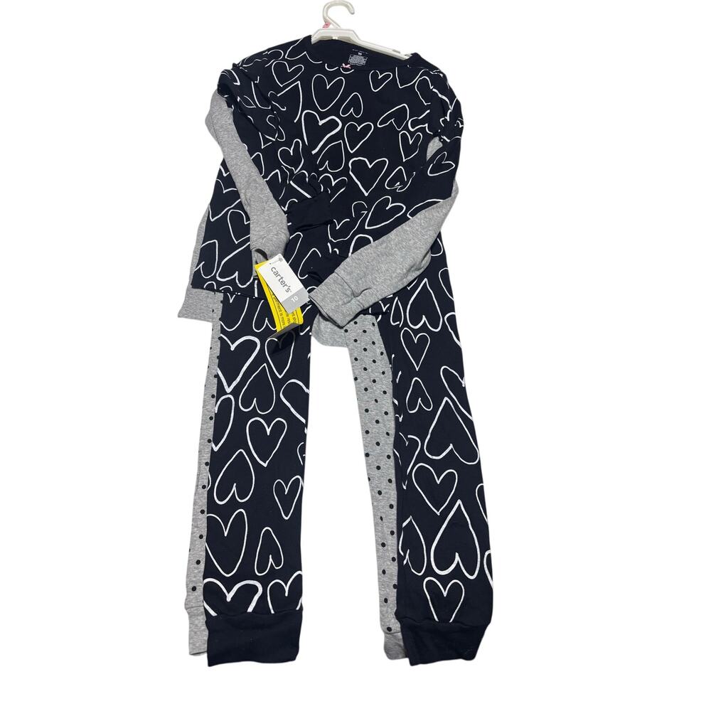 Carters size 10 4 piece pajamas set in black grey hearts polka dots cotton nwt